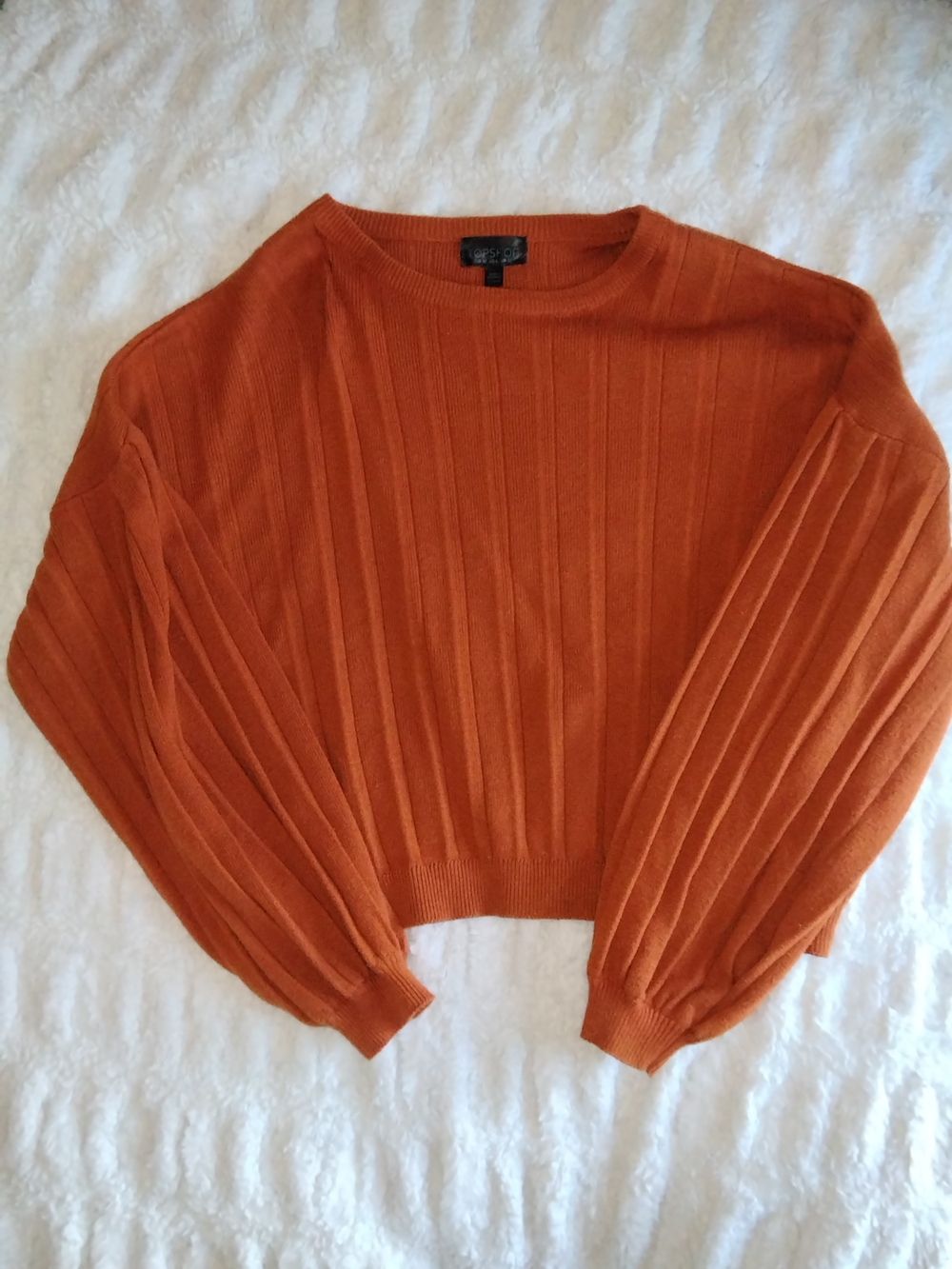 Topshop Ribbed Cropped Sweater in Burnt Orange
